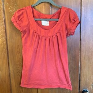 Anthropologie Red Puff Sleeve Ruched Blouse